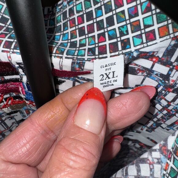 Robert Graham Kirkley Classic Fit Shirt 2XL Abstract Grid Pattern Flip Cuffs - Picture 3 of 16